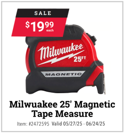 Milwaukee 25' Magnetic Tape Measure. Item #2472595, Valid 05/27/25 thru 06/24/25